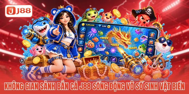 Không gian sảnh bắn cá J88 sống động với vô số loài sinh vật biển